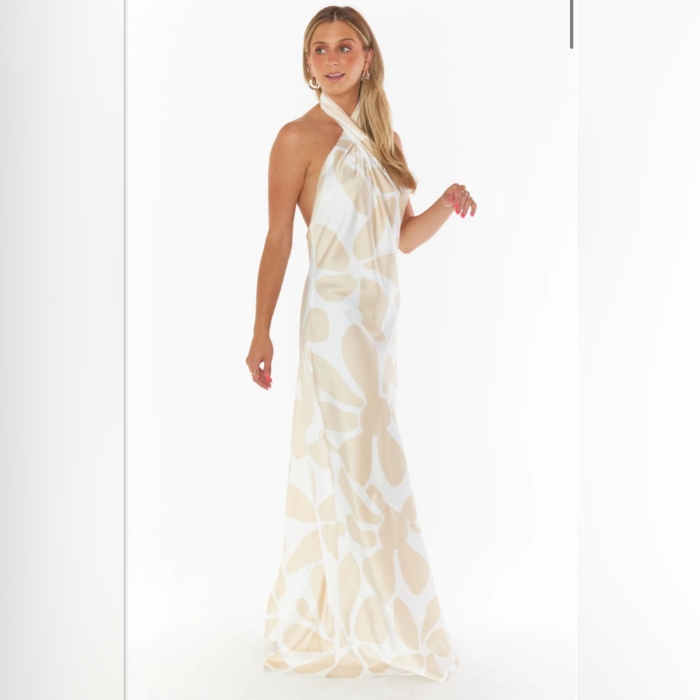 Show Me Your MuMu Cream and White Halter Maxi Dress